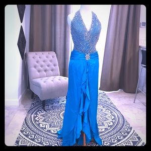 Silk and Rhinestone Jovani Pageant Silk Turquoise